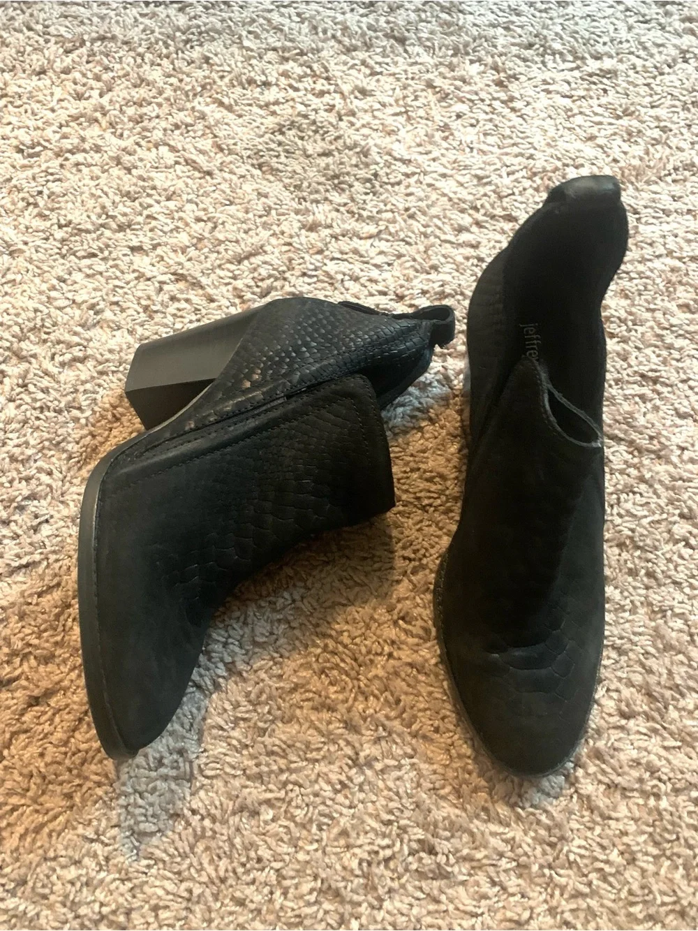 Jeffrey Campbell Rowlan Snakeskin Embossed Leather Bootie Ankle Boots Black